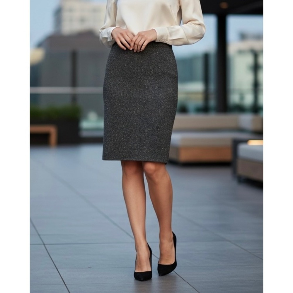 NWT J Jill Speckled Knit Pencil Skirt Women's Size L Charcoal Gray Textured Midi
